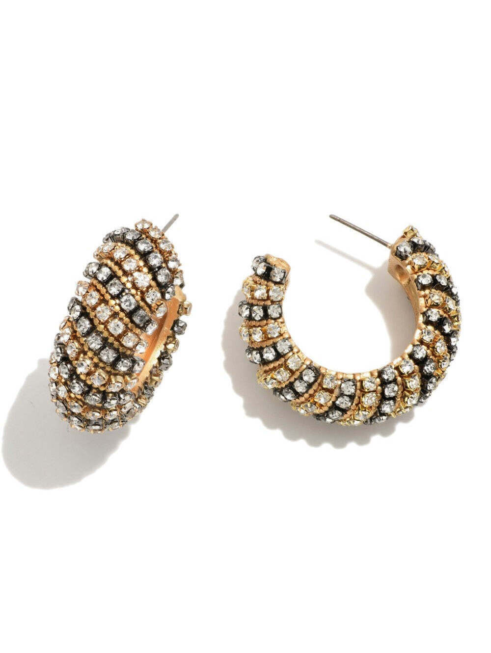 Gold Rhinestone Chunky Hoop Earrings Titanium Posts